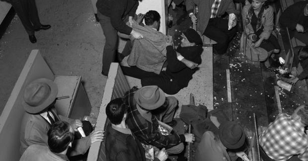 David Zwirner Gallery in Chelsea is showing work by Stan Douglas, who uses photography and video to recreate historic happenings and vintage imagery. Shown above: 'Hockey Fight, 1951.' 
